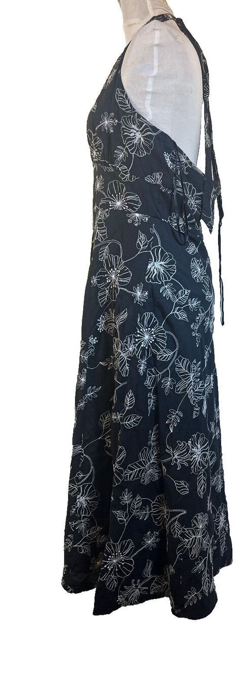 Evan Picone Dress Black White Halter Floral Print Midi Sz 14 100% cotton